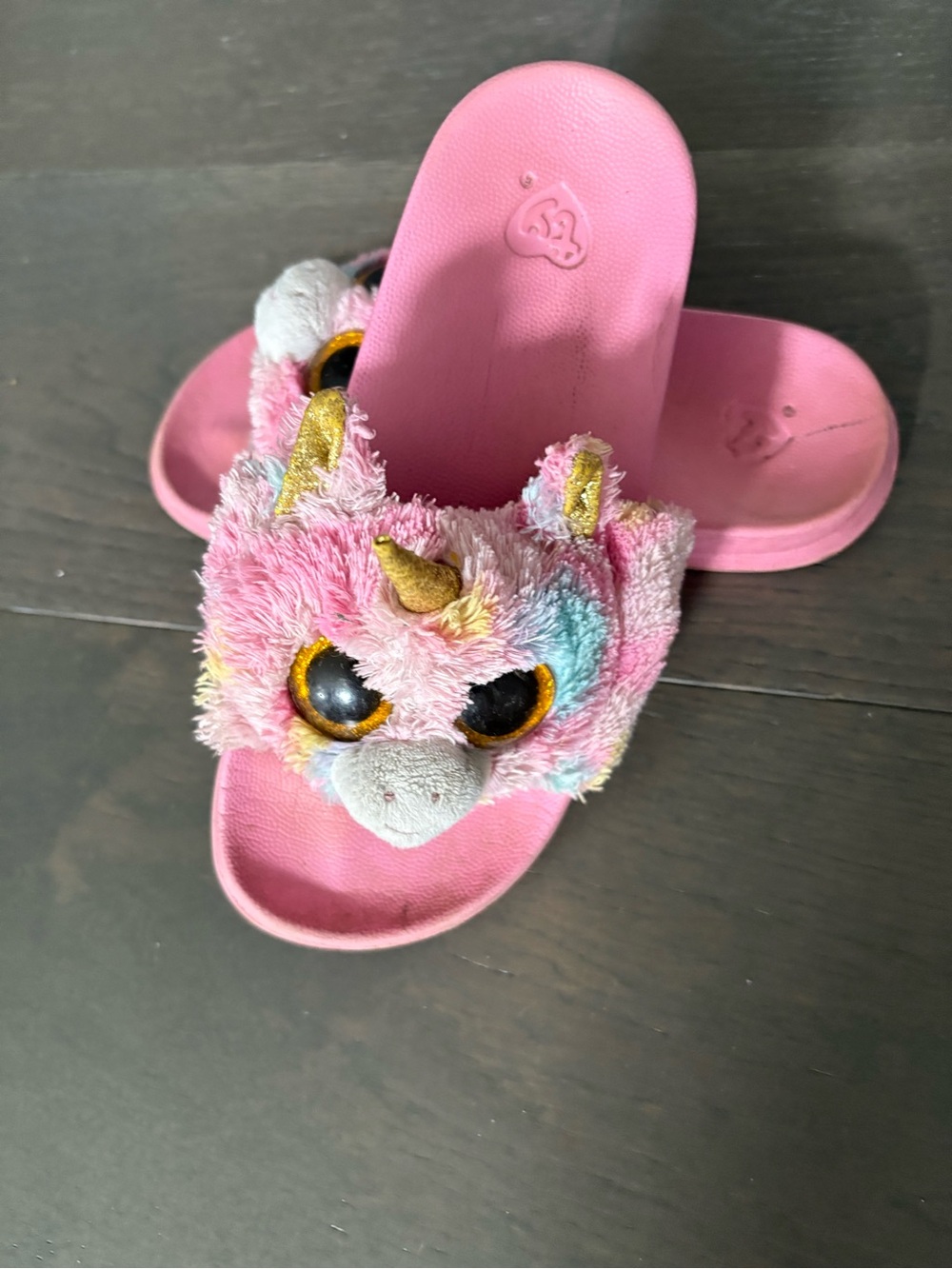 Beanie boo girls unicorn flip flops sz 4 youth GUC
